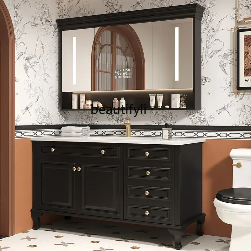 

F French oak bathroom cabinet, bathroom cabinet, washstand, floor-to-ceiling light luxury hand washbasin cabinet