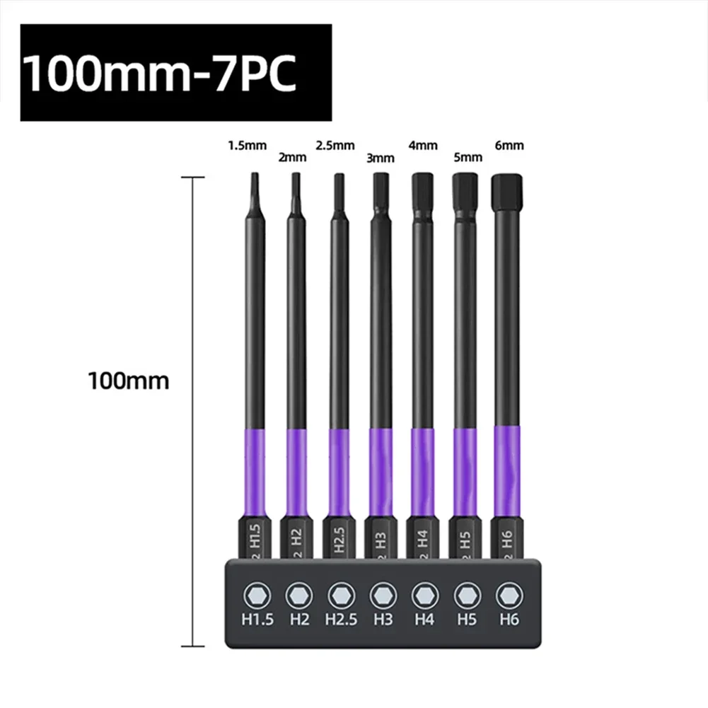 14Pcs 1/4 Inch 6.35mm Shank Hex Head Bit Screwdriver Bit Magnetic Tip 50mm 100mm With Holder Purple Black Hand Tools Drill