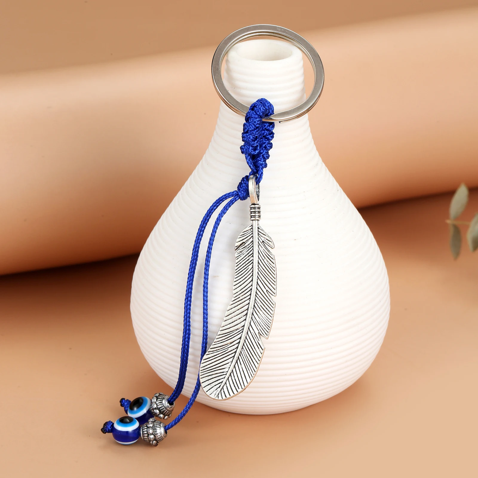 Feather Blue Eye Pattern Keychains for Men Car Key Chain Women Tassel Feather Keyring Charm Jewelry Friends Gift Wholesale
