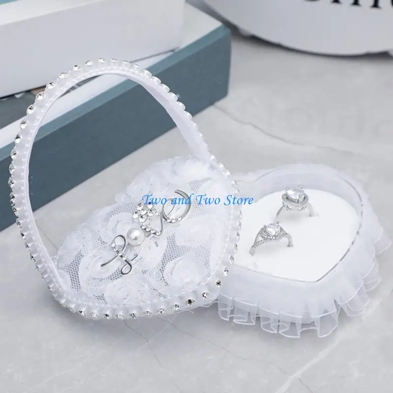 HX6F Portable Rings Holder Case Bride Proposal Accessories Lace Design Rings Pillow Box