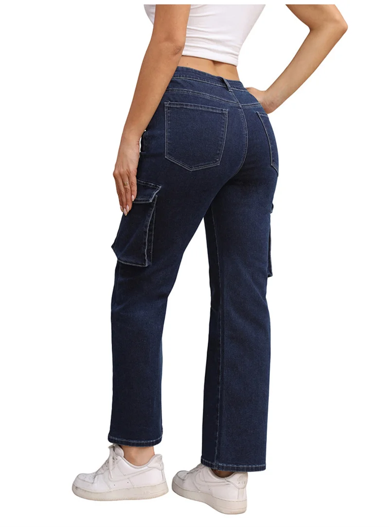 Spring/Summer Casual Women's Jeans Blue Slim-Fit Stretch Pants Mid-Waist Fashion Straight Pants For Women