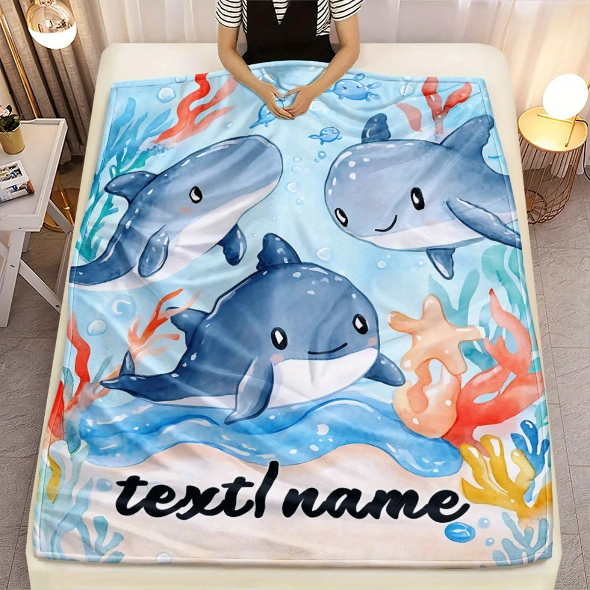 1, individuelle Decke mit Delfin-Gruppennamen, leichte Sofabezugdecke aus Flanell, geeignet für Outdoor-Camping, Wohnzimmer,