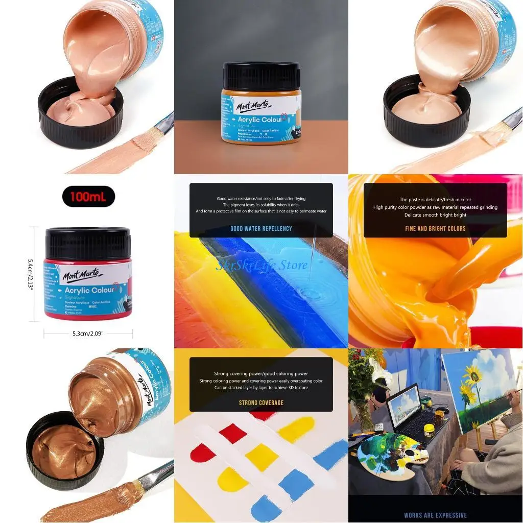 

E65E 100ml Metallic Acrylic Paint Rich Pigments, Non Fading, Non Toxic Waterproof