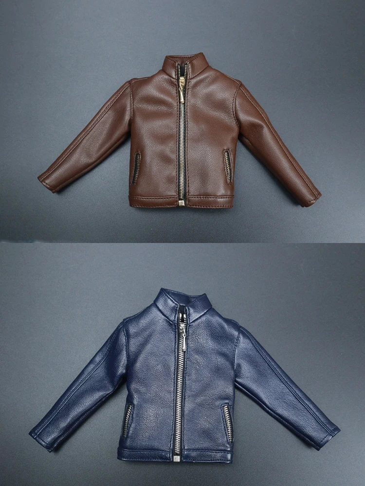 

Solid Color 1/6 Man Soldier Casual Leather Jacket Coat Fashion Zipper Mid-collar Clothes Accessory Fit 12" Action Figure Body