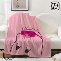 Cartoon Pink Pig Blanket Rod Wave Flannel Blanket Soft Warm Throw Bedroom Decor Napping Couch Sofa Bed Chair Cover for Boys Girl