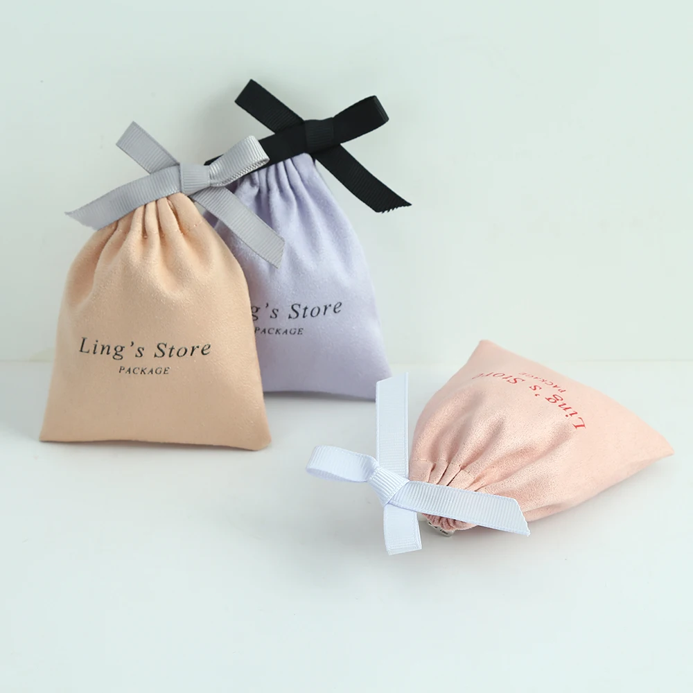 100 قطعة شعار مخصص مجوهرات الفانيلا حقيبة مع جانب واحد Grosgrain الشريط أقراط العطور التجميل استحمام الطفل هدية المنظم الحقيبة