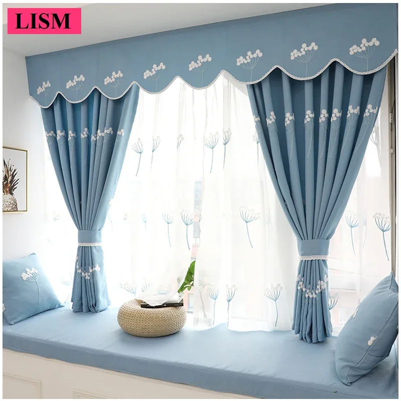 Customized Simple Modern Blackout Curtains Finished Dandelion Bedroom Study Window Decor Bule Pink Cartoon Curtain Tulle Custom
