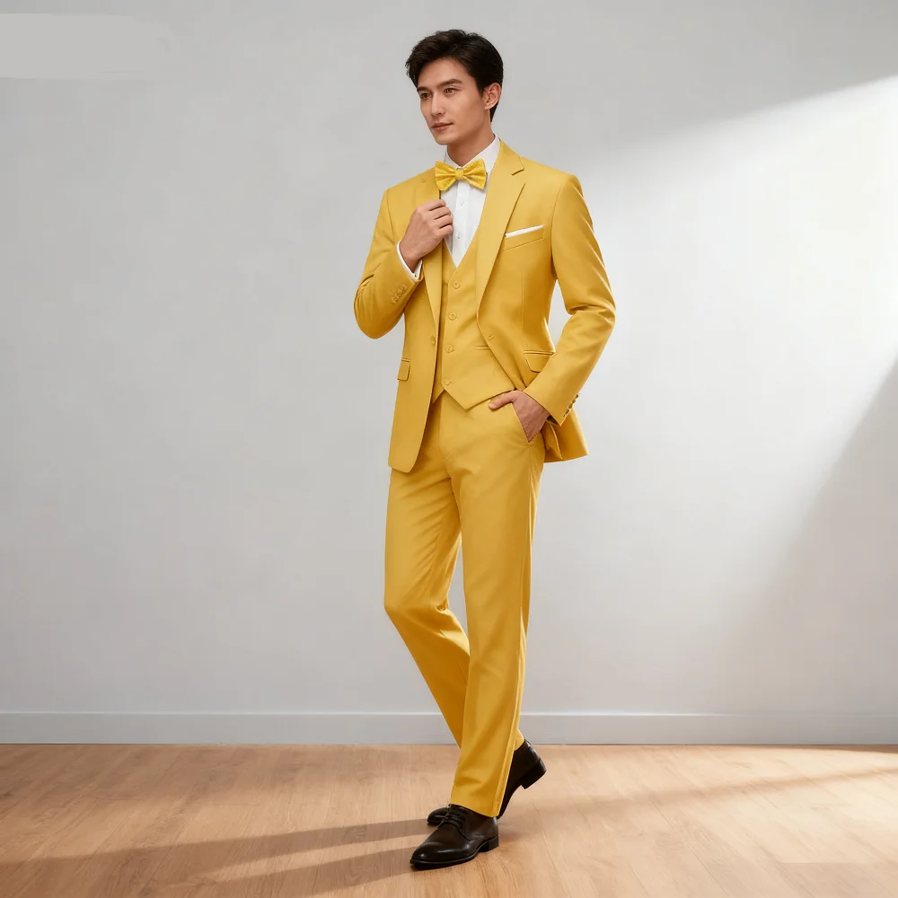 

Men's Elegant Solid Color Blazer Vest Pants Set Casual Outdoor English Style Wedding Performance Singer Outfit