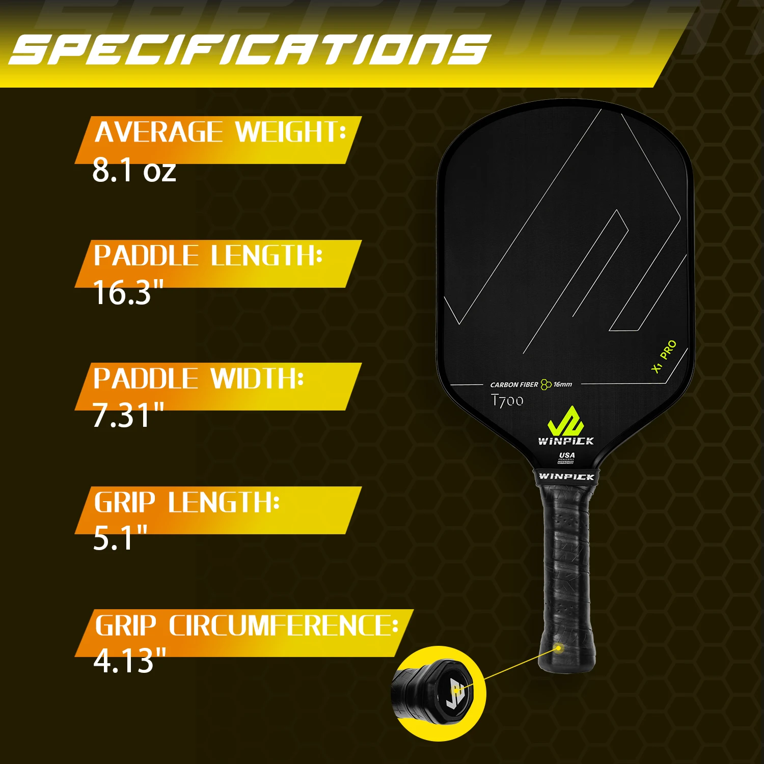 Winpick Pickleball Paddles Thermoformed Raw T700 Carbon Fiber with Foam Injected Edges for Expanded Sweet Spot