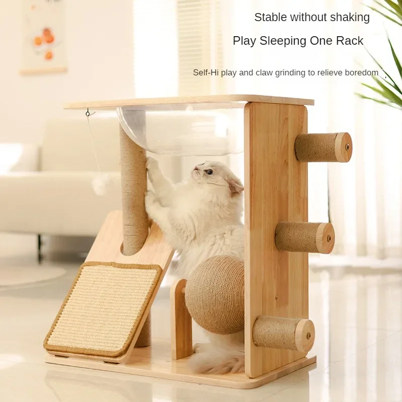 Toy Cat Climbing Frame Solid Wood Cage Grab Plate Sisal Ball Viewing Platform Space Capsule Occupy No Space Pet Accessories