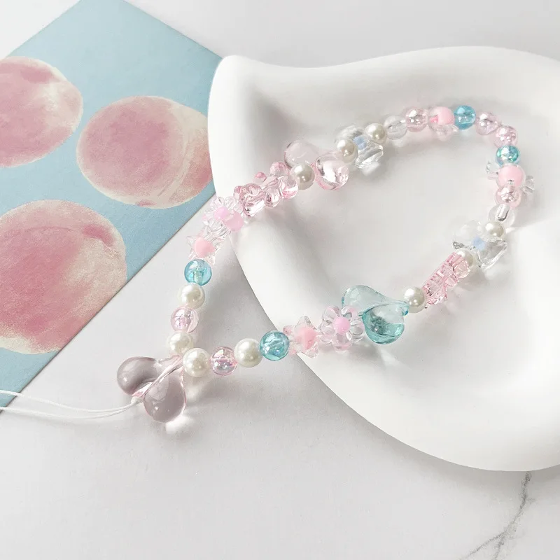 Peach cartoon bear mobile phone hanging chain, girl's little fresh wrist universal digital bag hanging chain jewelry