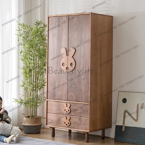Factory Direct Sales All Solid Wood, Nordic Black Walnut Wardrobe Eco-friendly Furniture