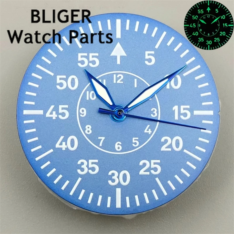 BLIGER 29mm Pilot Watch Dial Hand Set With Full C3 Green Luminous Creamy Black Blue Color For NH35 NH36 Movements