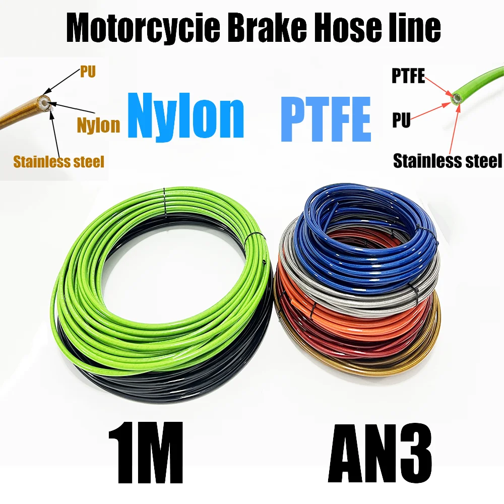 AN3 1M~10M Motorcycle Braided PU 304 Stainless Steel PTFE/Nylon Brake Pipe Line Hose Brake Line Fuel Tube Pipe Racing Brake Hose