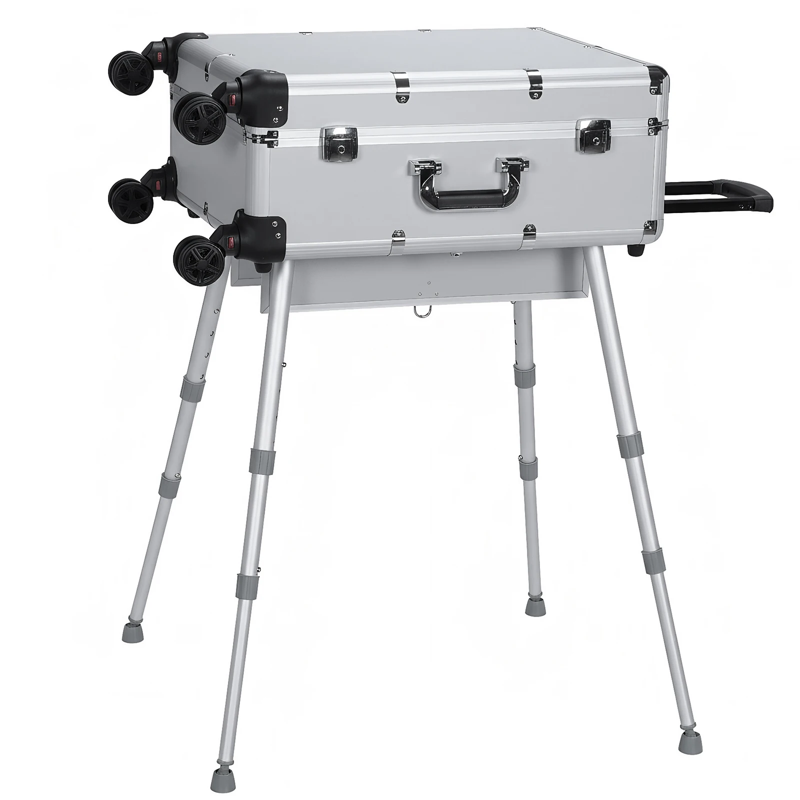 

Rolling Studio Free Standing Case with Mirror and Lights Mobile Makeup Artist Trolley with Wheels Stands for Women and Girls