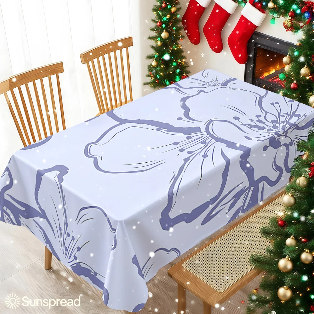 Light Purple Lineart Flowers Waterproof table cloth, splash-proof tablecloth, for party, Halloween, Christmas, dining, camping