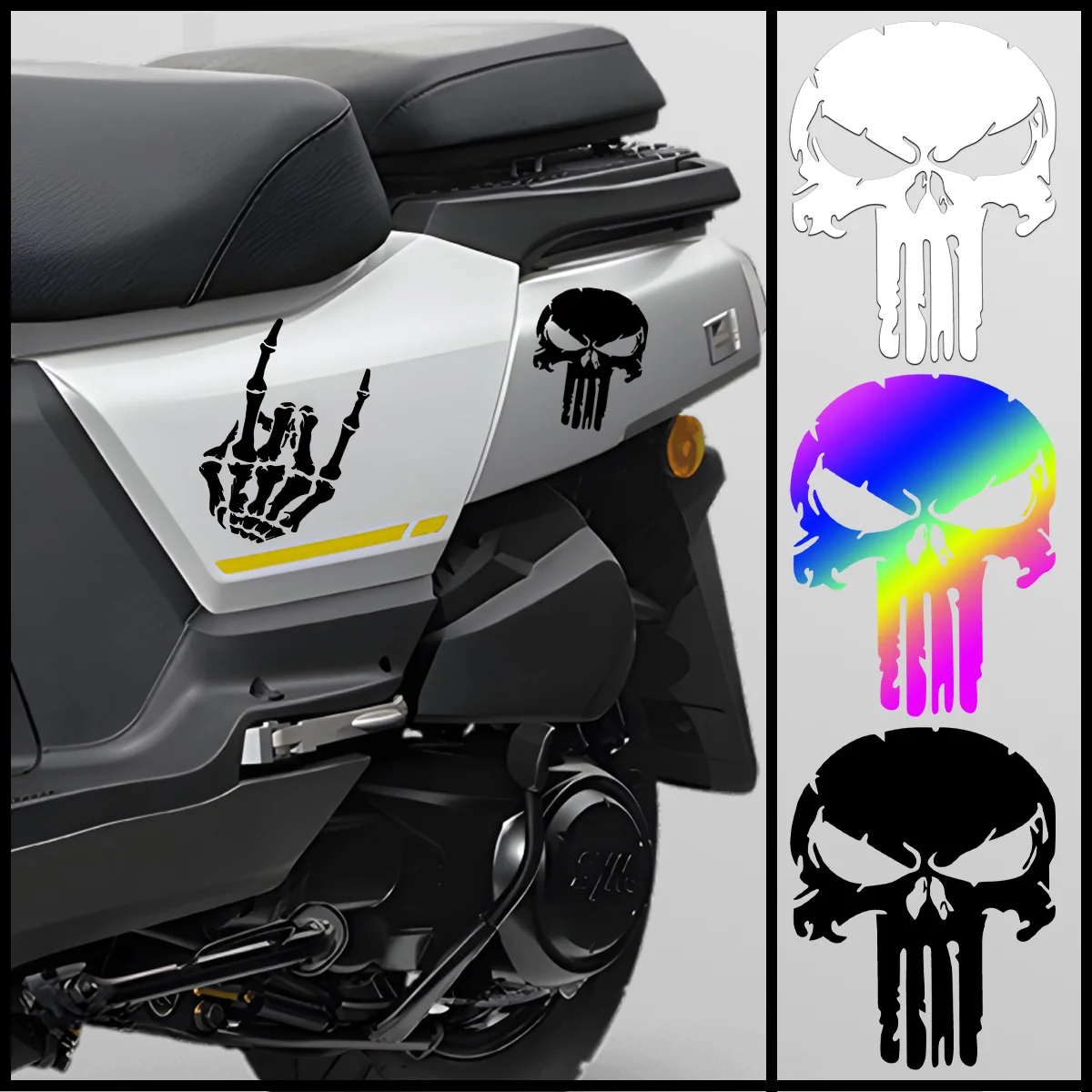 

2 шт., наклейки для мотоцикла с черепом, водонепроницаемые виниловые наклейки для мотокросса, боковые обтекатели топливного бака мотоцикла, украшение для мотоциклетного шлема