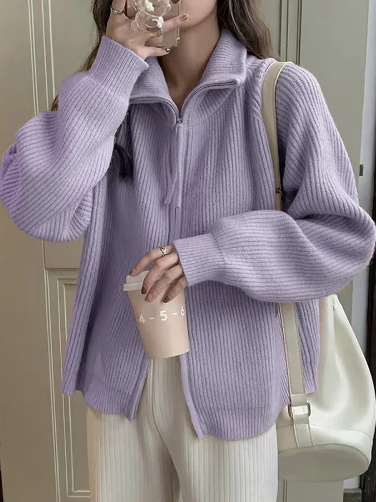 

Zippers Sweater Cardigan for Women jacket tricots Coat Knit Outerwears Autumn Winter 2025 Woman Fashion Knitwears Cardigan