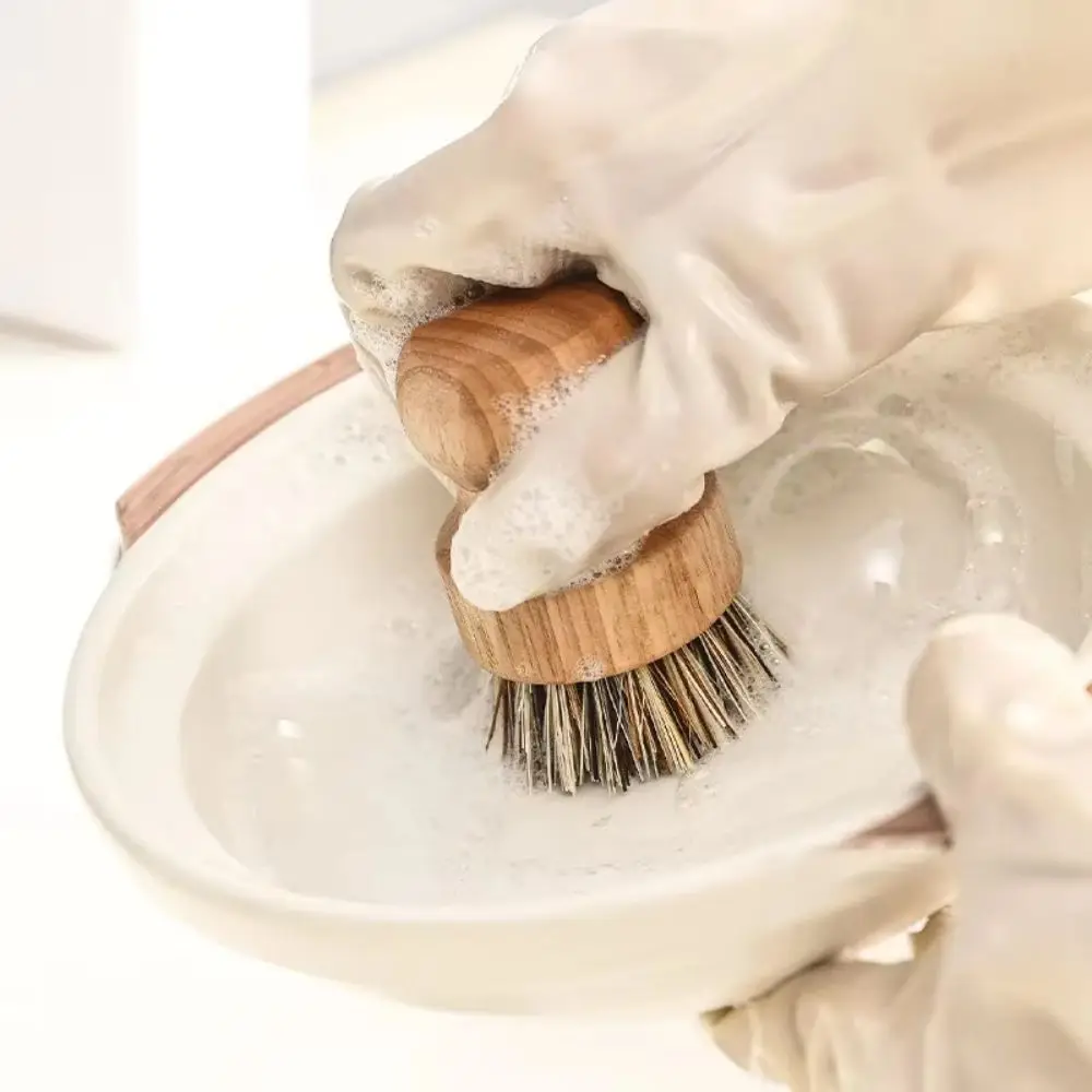 Simple Dishes Cleaning Brush Wooden Handle Sisal/Coconut Fiber Pot Brush Scrubber Household with stand Wooden Dishwashing Brush