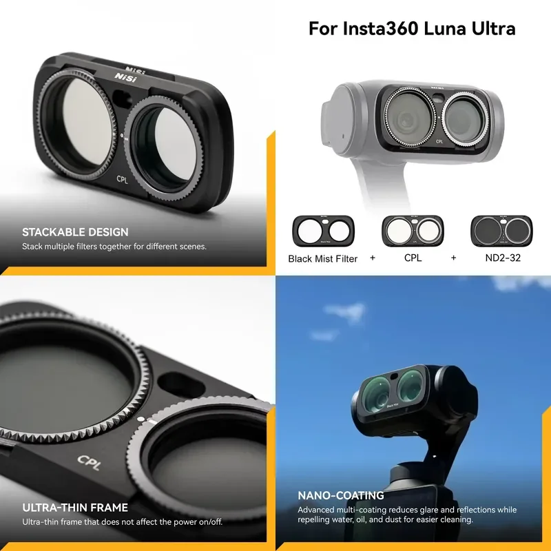 nisi製-多機能磁石式フィルターキット-nd2-32-cpl-ブラックミスト、insta360-luna用-1～5段階調整可能なフィルター