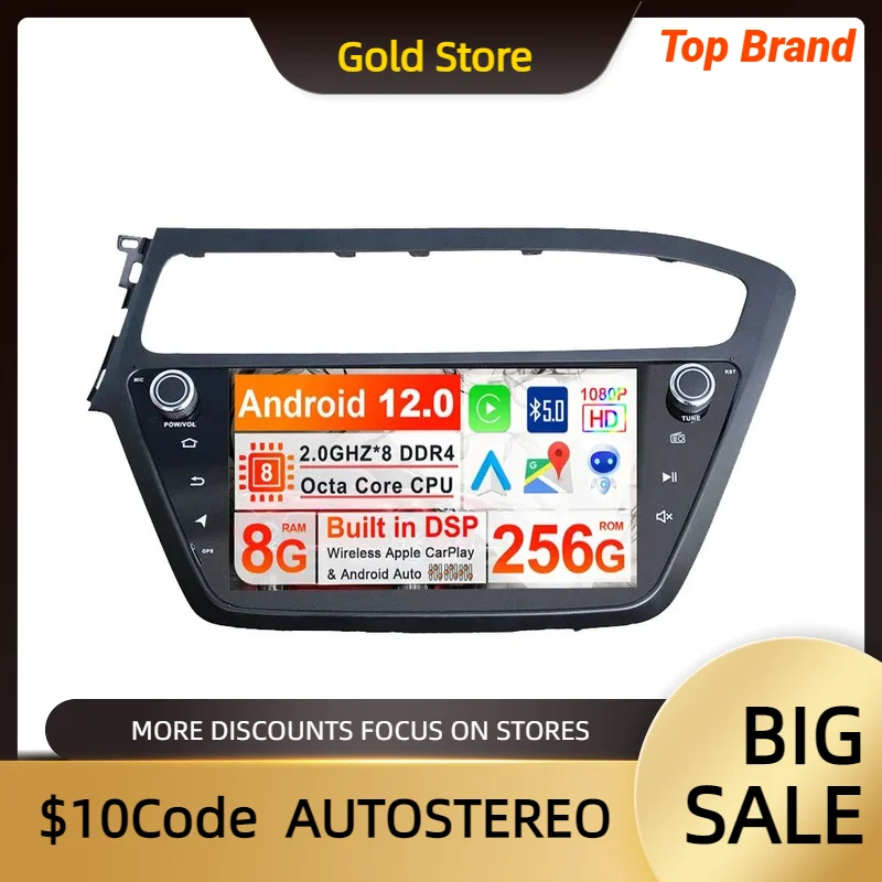 Android 13 Carplay Auto Stereo Auto Head Unit Voor Hyundai I20 2018 2019 2020 2021 Auto Multimedia Speler Audio Gps navigatie