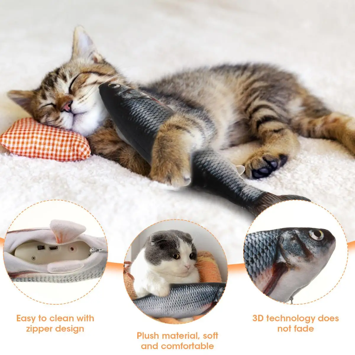 

USB Electric Moving Cat Kicker Fish Toy, Realistic Catnip Kicker Toys, Plush Interactive Flopping Fish Cat Toys for Cat Exercise