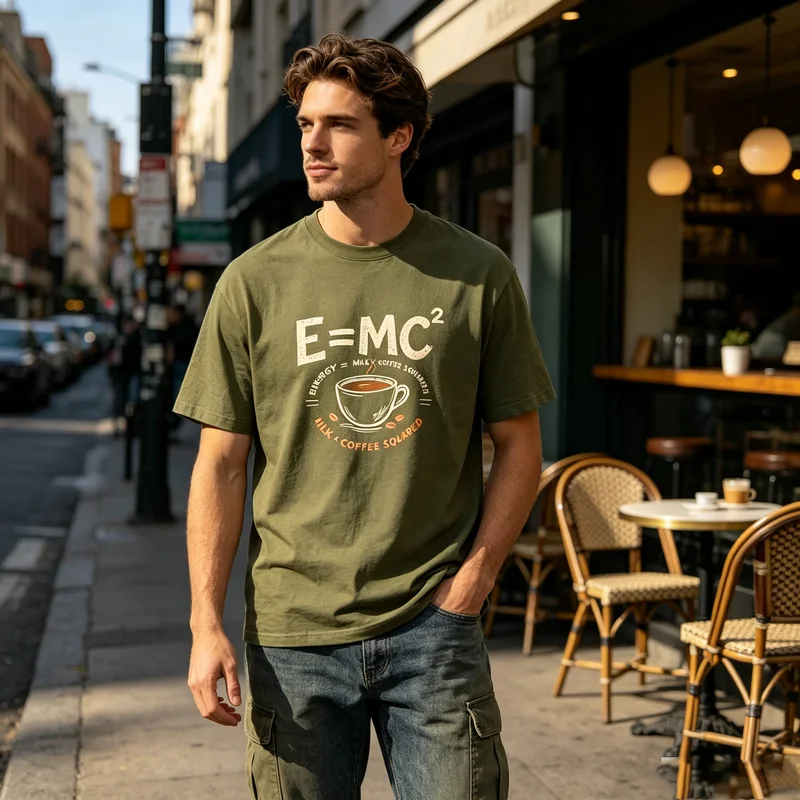 E Equals MC Squared Energy Milk Coffee Funny Physics Graphic T Shirt Men Women Cotton Short Sleeve Tee Coffee Lover Casual Gift