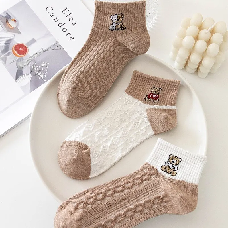5 Pairs Women Elegant Socks Retro Polyester Cotton Low Tube Girl Breathable Japanese Style Casual Stockings image 2