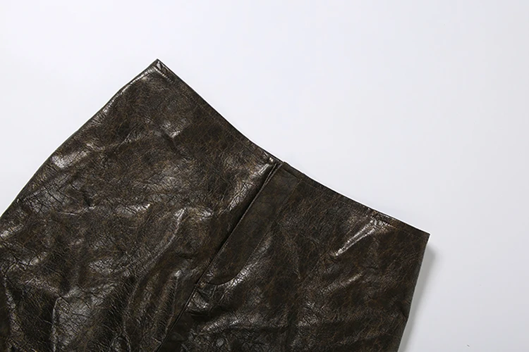 Weird Push Hottie Leder 2-teiliges Set Damenmode Einreihige Jacke mit tiefem Ausschnitt und langen Ärmeln + Mini-Pfirsich-Hüftrock Streetwear – Detail 11