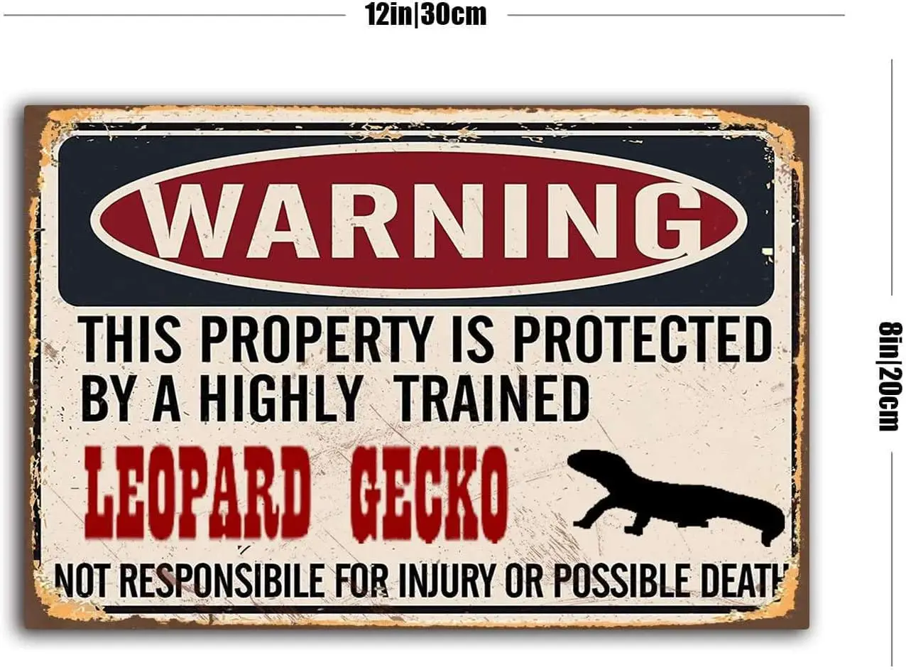 Funny Leopard Gecko Warning Sign Warning Property Protected by Leopard Gecko Retro Metal Tin Sign Vintage Aluminum Sign