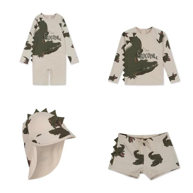 Baby Boys  Sunscreen Swimsuits  Boy Swimwears Crocodile Long Sleeved Swimsuit Two Pieces  Kids Swimwear  One-pieces Beach Shorts