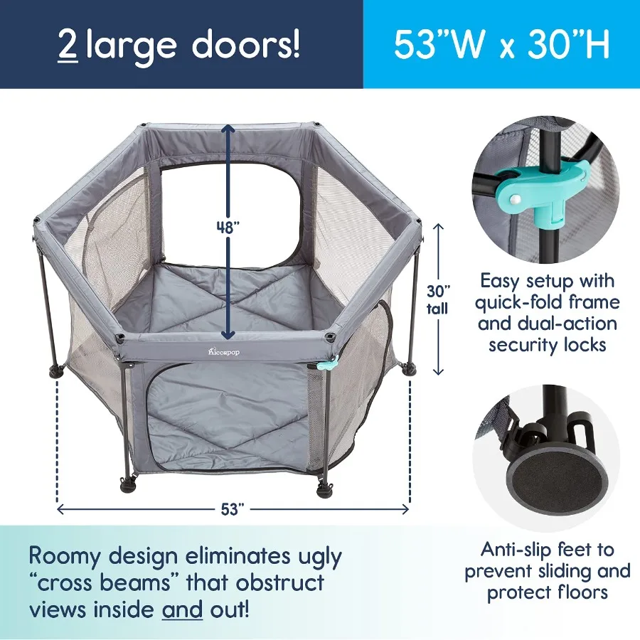 53” PlayPod Outdoor Baby Playpen for Baby with Canopy, Deluxe Portable Playpen for Babies and Toddlers with Dome