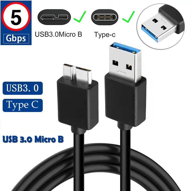 5Gbps USB 3.0 Micro Cable Type C A to Micro B Cable Charger USB Type-c Male to Micro B Male Cable for WD West Digital Hard Drive