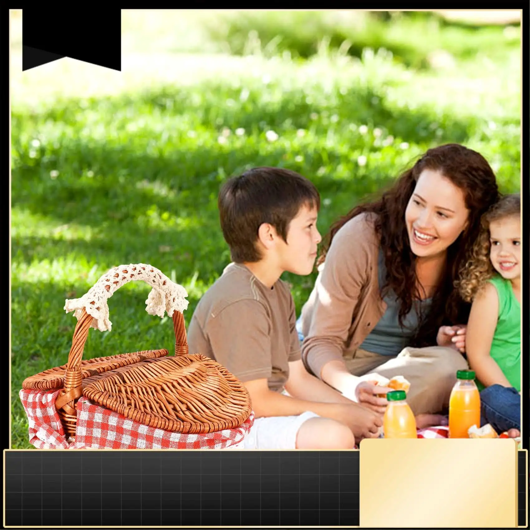 

Плетеная корзина ручной работы, плетеная корзина для кемпинга и пикника, корзина для хранения покупок и ручка, деревянная плетеная корзина для пикника-N37R