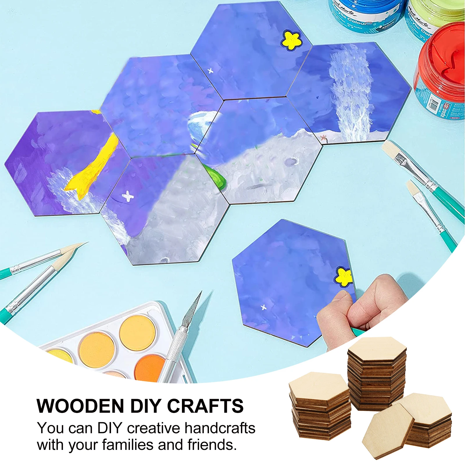 

50pc Hexagonal Wood Decorations Honeycomb Wooden Blocks Craft Ornament For Christmas Diy Wedding Decoration Beech Wood Hanging