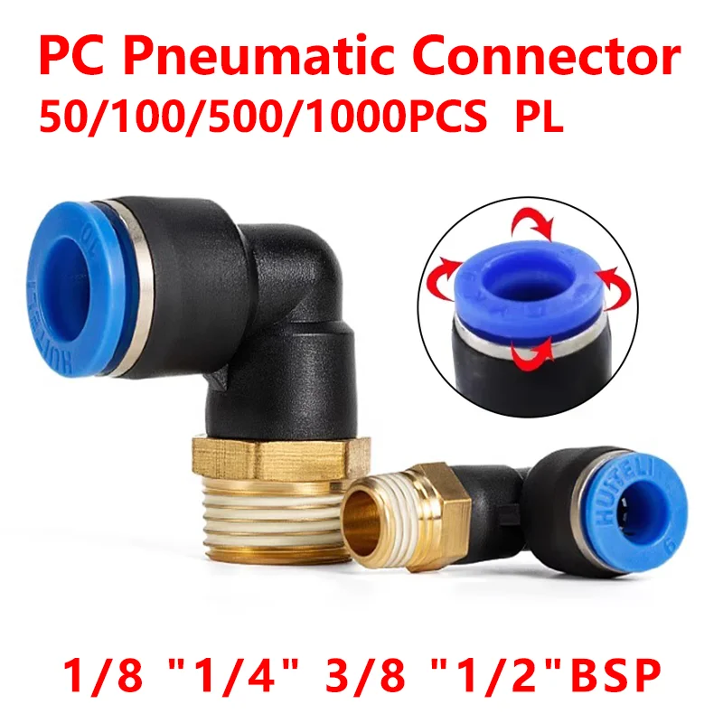 

PL Elbow pneumatic Air Connector 1/8 "1/4" 3/8 "1/2" Male pneumatic thread tube Fitting tube Air Push In Mount OD 4 6 8 10 12mm