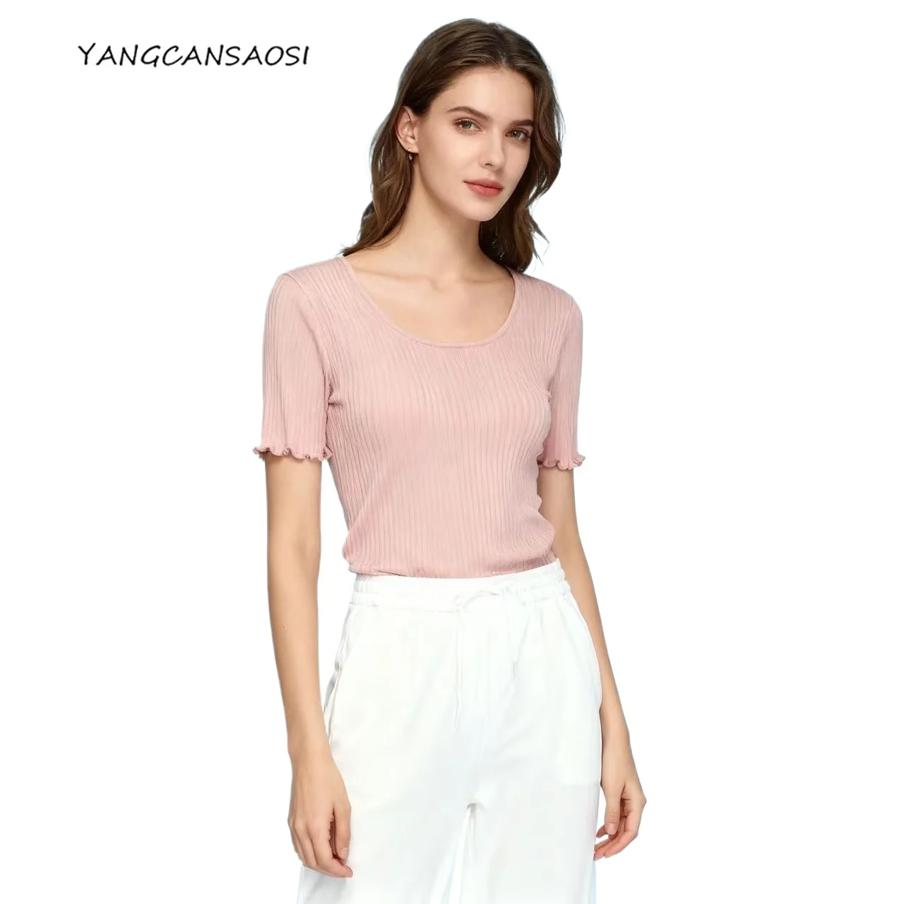 

Женские летние универсальные тонкие колготки с круглым вырезом и короткими рукавами из 70% натурального шелка шелковицы, 30% хлопок, нижняя рубашка