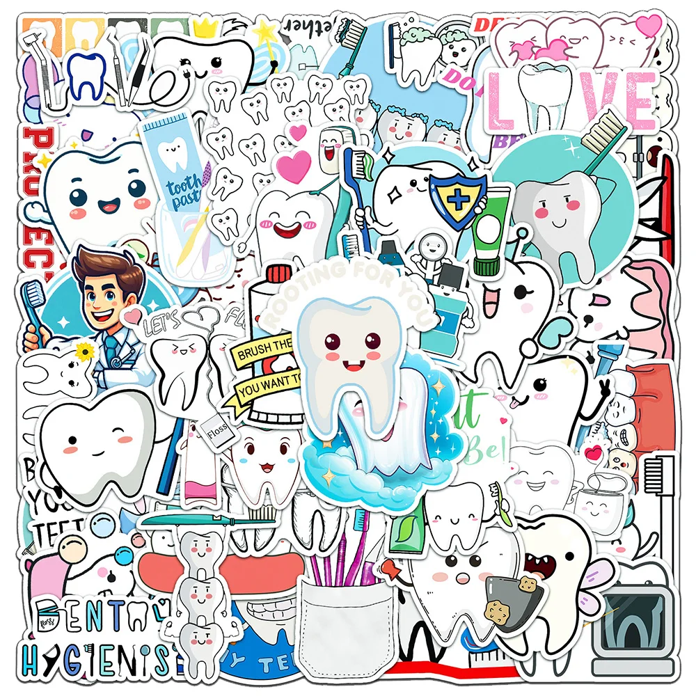 

10/30/50pcs Cartoon Tooth Stickers Graffiti DIY Motorcycle Laptop Fridge Suitcase Kawaii Waterproof Sticker Decals for Kids Toys