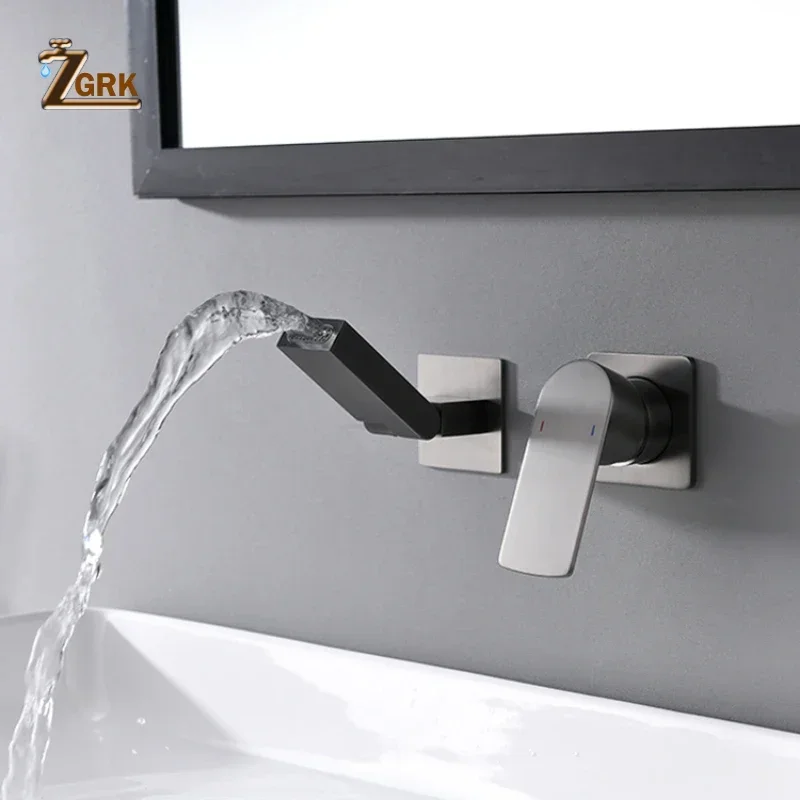 Solid Brass Concealed Faucet Wall Mounted Bathroom Basin Tap Black Hot and Cold Waterfall Faucet Single Handle Mixer Tap