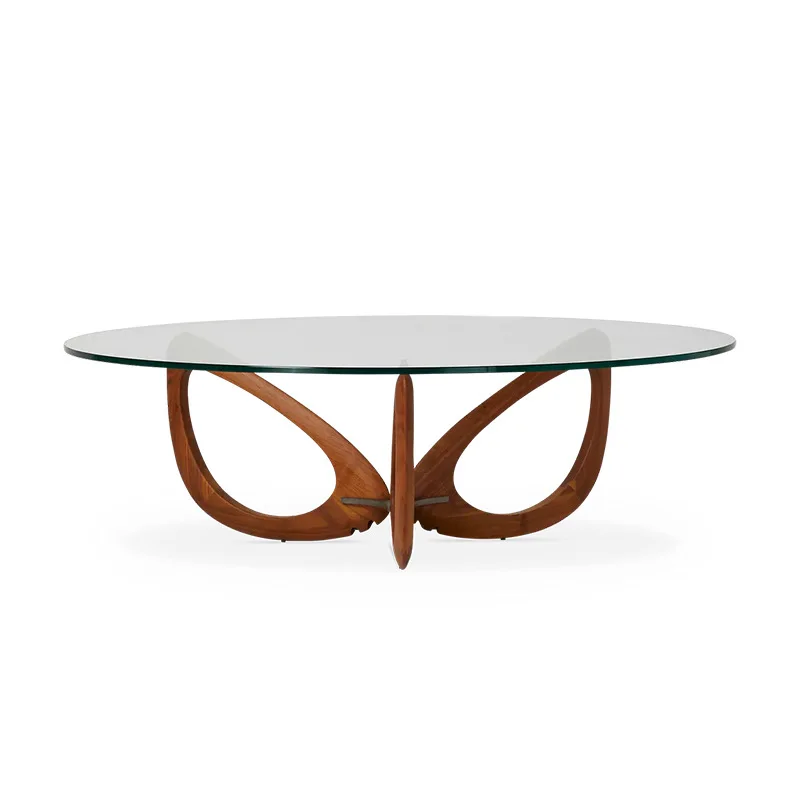 

Simple household solid wood art glass coffee table medium petal coffee table