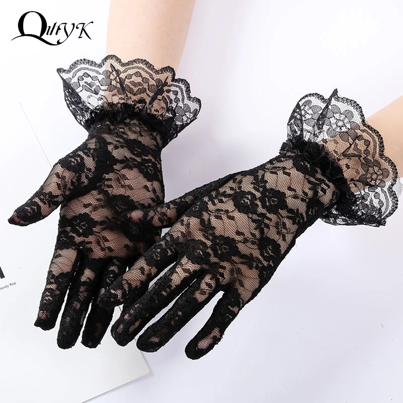 

Party Sexy Dressy Gloves Women High Quality Lace Gloves Paragraph Wedding Gloves Mittens Accessories Full Finger Girls