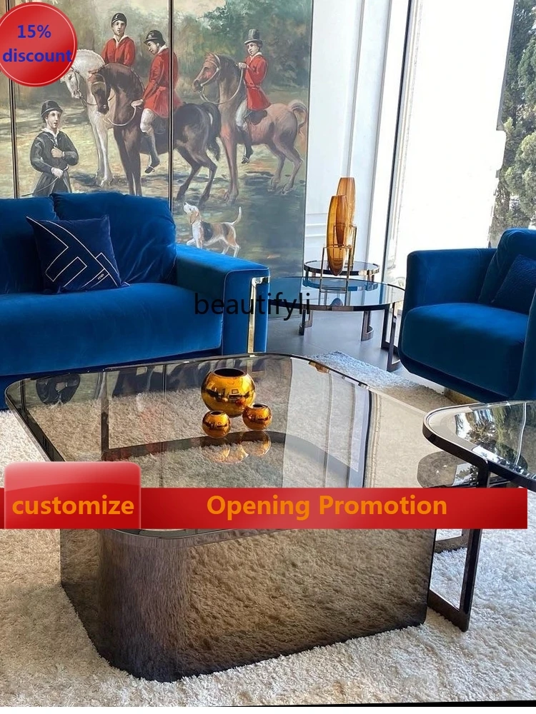 

Square Tawney Tempered Glass Coffee Table Simple and Light Luxury Marble Combination Tea Table Sofa Tea Table G1218