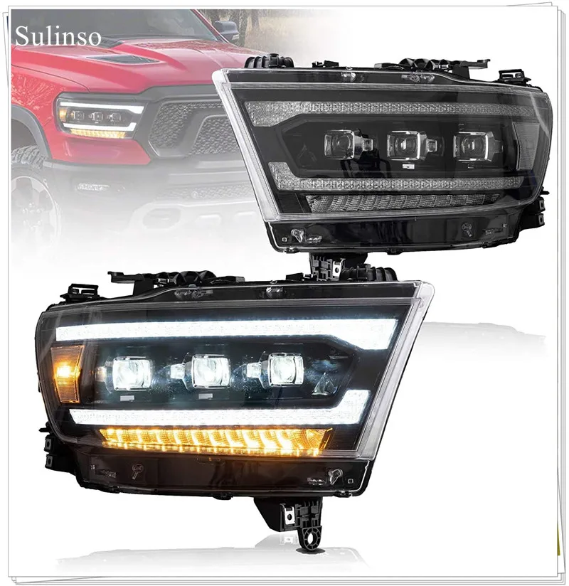 

LED Projector Headlights For 2019-2021 D-odge Ram 1500 Tradesman, Bighorn, Laramie, Rebel,Front Lamps With Sequential Turn Signa