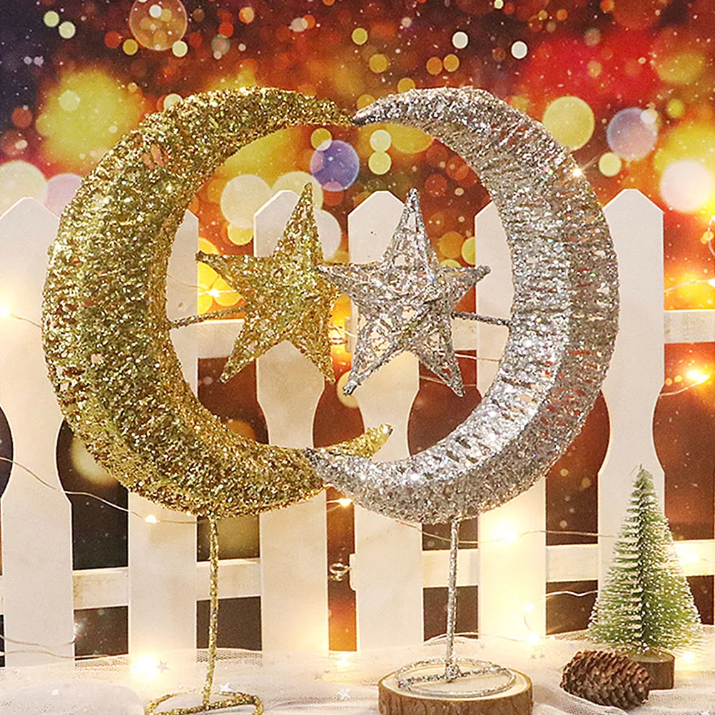 

Glittery Christmas Tree Topper Star and Moon Decor for Treetop Ornament Xmas Tree Decoration Holiday Home Festive Lighting
