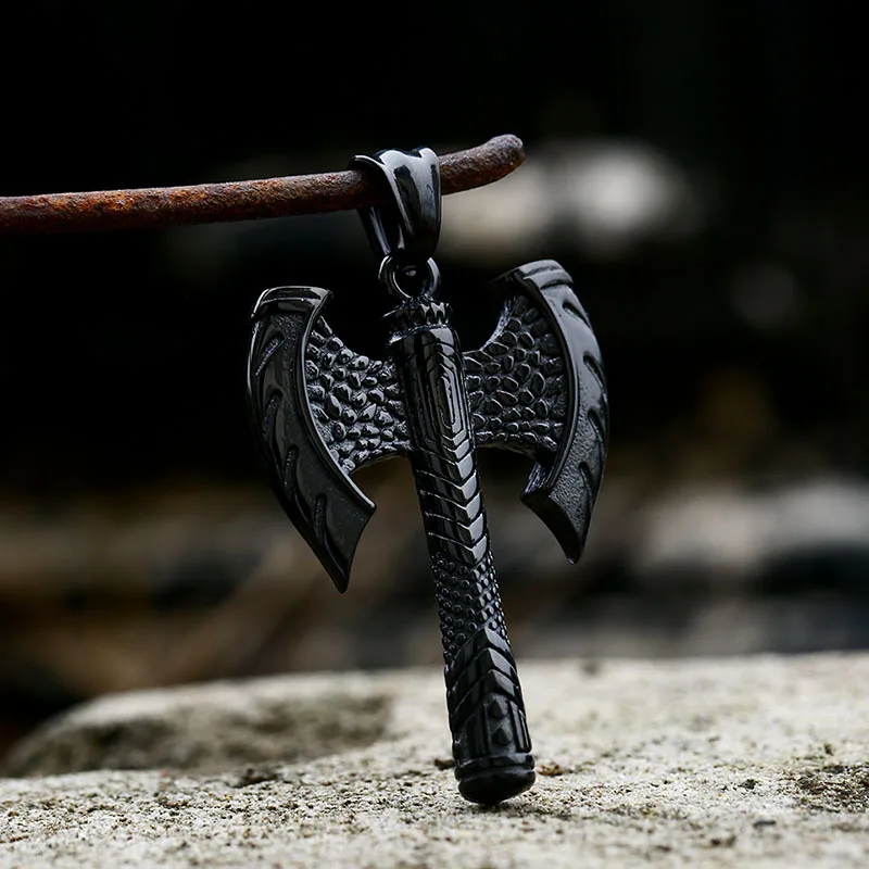 Men's Viking Battle Axe Necklace 316L Stainless Steel Double Edged Axe Pendant Nordic Rune Amulet Punk Jewelry Gift Non Tarnish