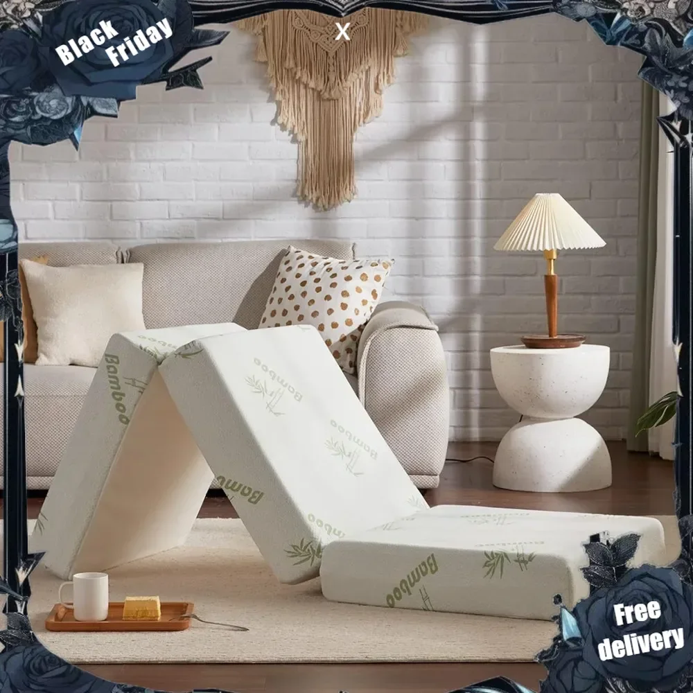 

Memory Foam Folding Mattress with Storage Bag, 4 Inch Foldable Mattress Trifold Mattress Topper