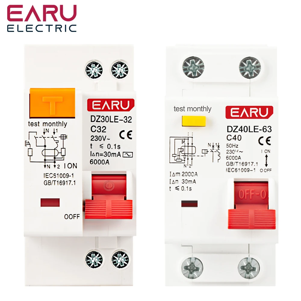 1P+N 230V DZ30L DZ40LE EPNL DPNL 6-63A Residual Current Circuit Breaker With Over And Short Current Leakage Protection RCBO MCB