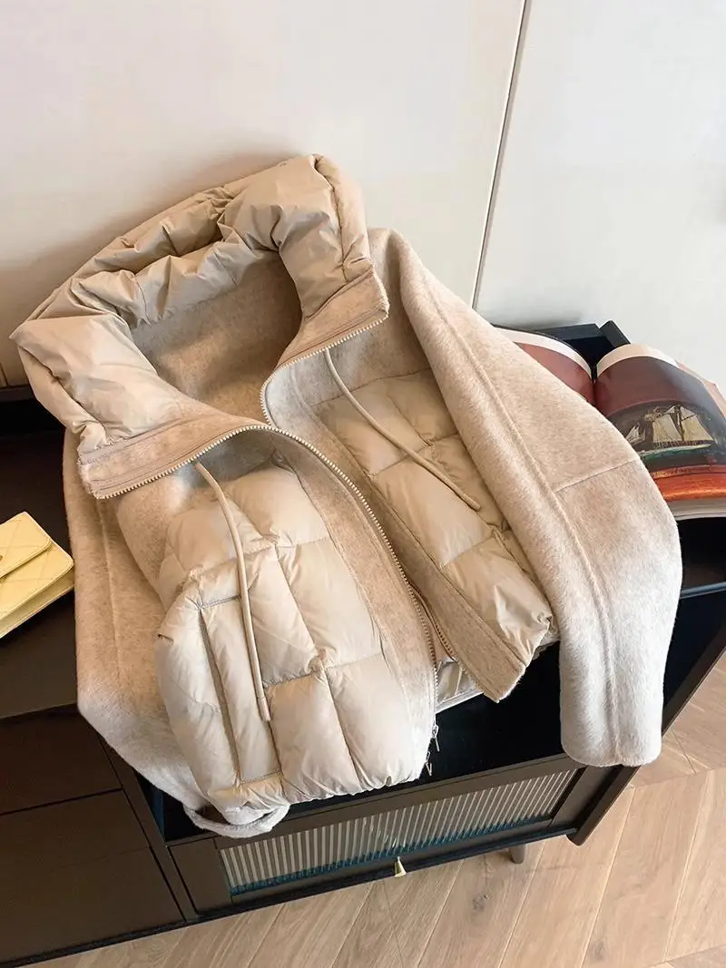 

European Design Thiened Woolen Plaid Hooded Cotton Jaet Men's Autumn Winter Loose Warm Bread Sle Coat Zipper Closure Lo...