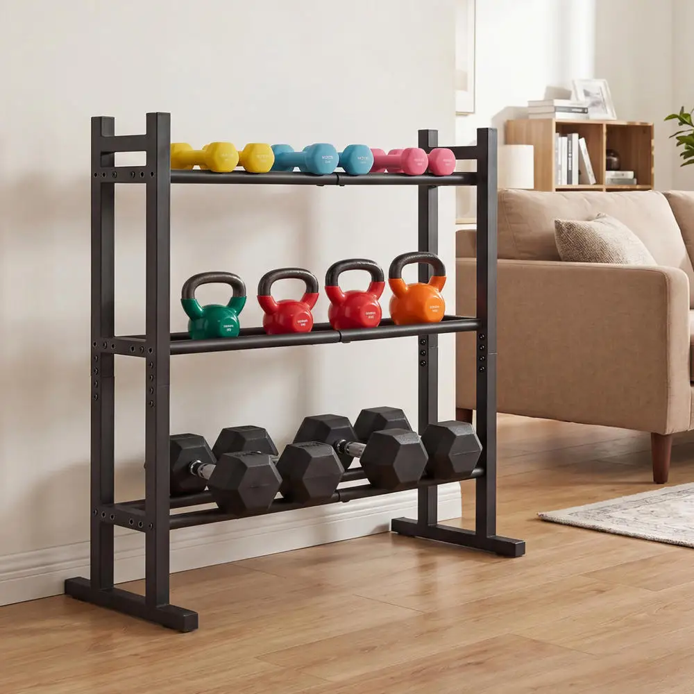 Heavy Duty 3-Tier Dumbbell Rack, Powder Coated Steel Weight Storage Stand With 529 Lbs Capacity, Adjustable Fitness Equipment Organizer For Home Gym Garage, Black - view 4
