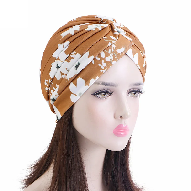 Neue Frauen Drucken Blume Knoten Krebs Rüschen Chemo Hut Beanie schal Turban Kopf Wrap Gestrickte Kappe Haarausfall Zubehör – Detail 38